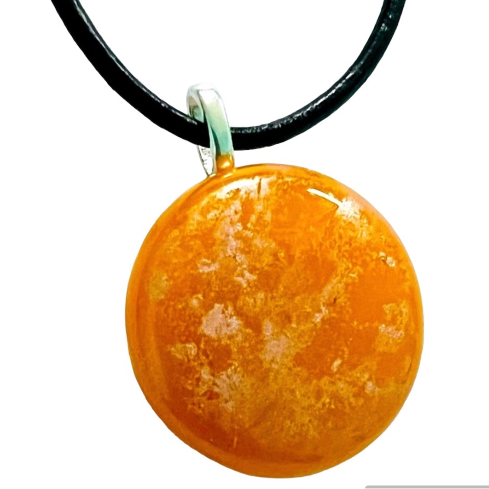 Golden Orange Pendant Art Glass Circle Retro Mid Century Modern Look